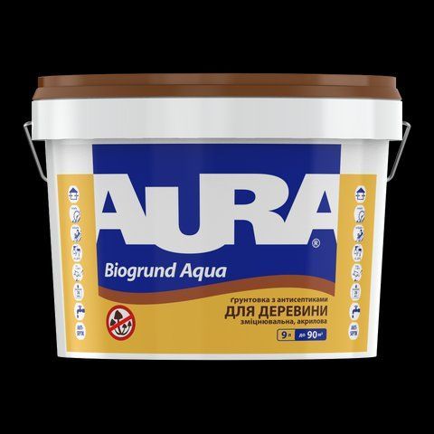 Ґрунтовка антисептична Aura Biogrund Aqua для деревини 9л 2571565509 фото