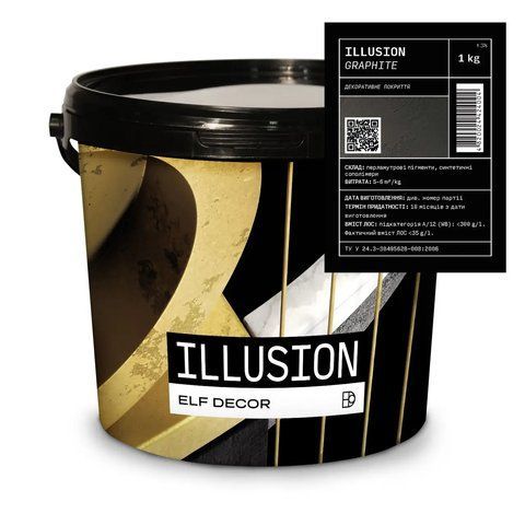 Декоративная штукатурка "яркий шелк" ELF DECOR ILLUSION FANTASY графитовый (база GRAPHITE) 1кг 1702839287 фото