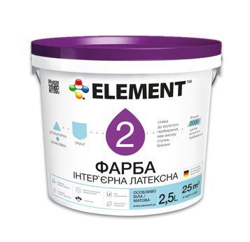 Краска интерьерная для стен и потолка ELEMENT 2 (белая В1) 2.5л 1771520680 фото