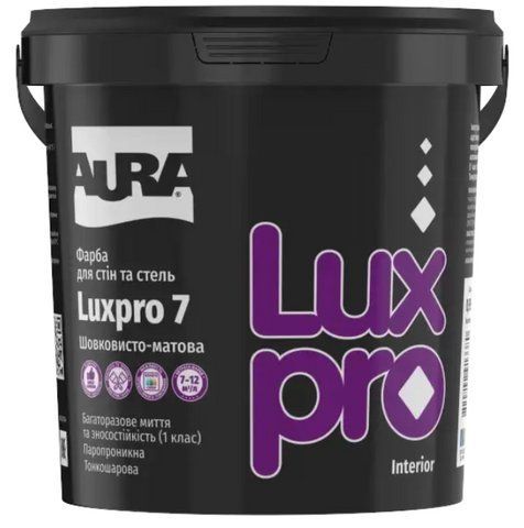 Фарба інтер'єрна акрилатна шовковисто-матова AURA Luxpro 7 (під тонування, прозора В3) 0.9л 2768558883 фото