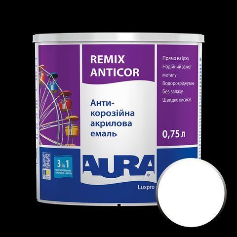 Емаль - ґрунт акрилова Aura Lux Pro Remix Anticor Білий 0.75л 2571448063 фото