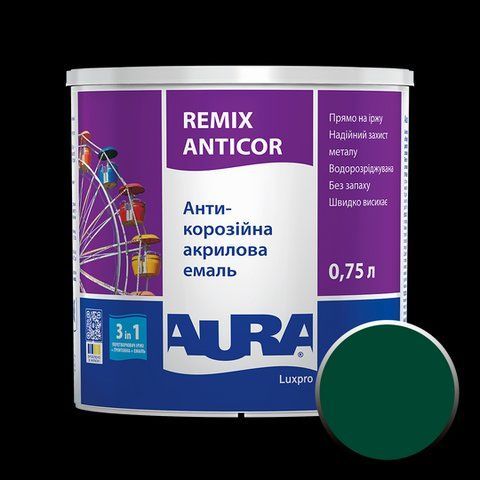 Эмаль - грунт акриловая Aura Lux Pro Remix Anticor Зеленый RAL 6005 0.75л 2571449952 фото
