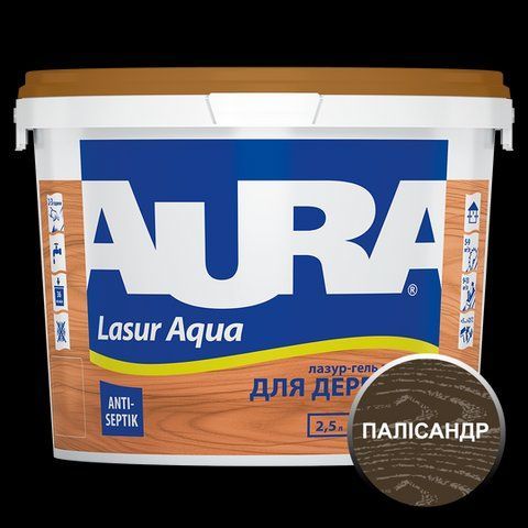 Лазур - лак акриловий Aura Lasur Aqua для деревини палісандр 2.5л 2571713109 фото