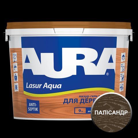 Лазур - лак акриловий Aura Lasur Aqua для деревини палісандр 9л 2571731486 фото