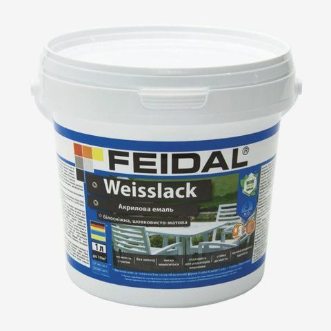 Эмаль акриловая для дерева Feidal Weisslack Белая шелковисто-матовая 1л 1886455377 фото