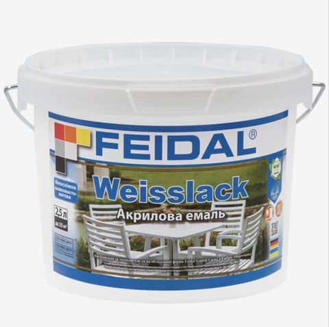 Эмаль акриловая для дерева Feidal Weisslack Белая шелковисто-матовая 2.5л 1886455378 фото