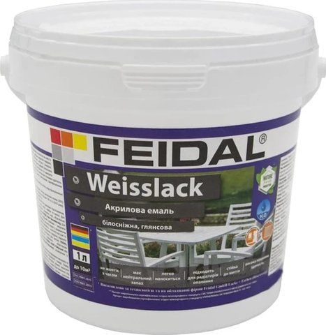 Эмаль акриловая для дерева Feidal Weisslack Глянцевая 1л 1886455379 фото