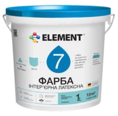 Краска интерьерная для стен и потолка ELEMENT 7 (белая В1) 1л 1771558327 фото