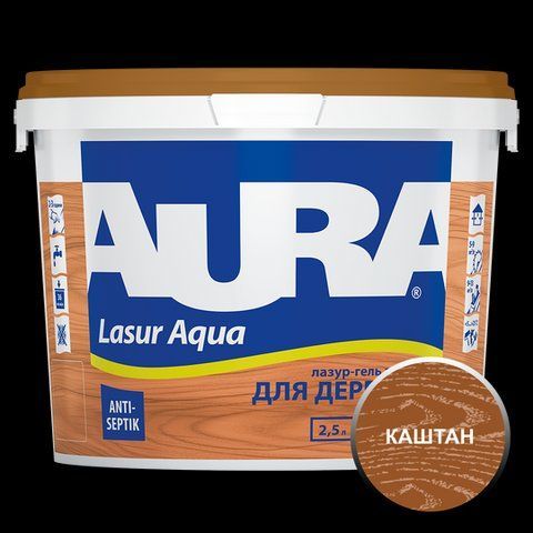 Лазур - лак акриловий Aura Lasur Aqua для деревини каштан 2.5л 2571748892 фото