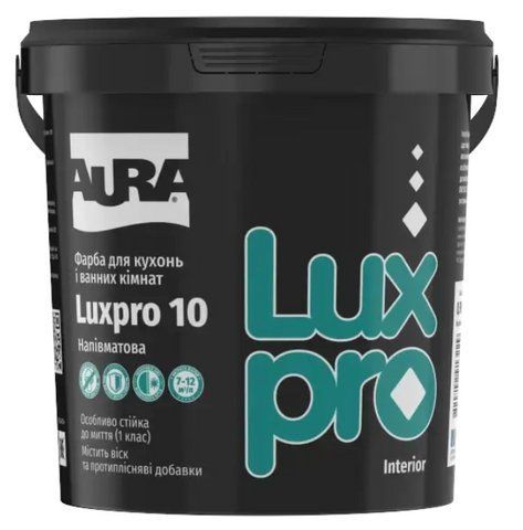 Фарба акрилатна для вологих приміщень напівматова Aura Luxpro 10 (біла В1) 0.95л 2768575756 фото