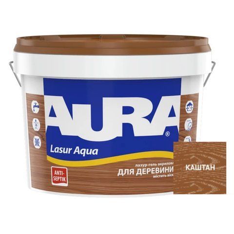 Лазур &ndash; лак акриловый Aura Lasur Aqua для древесины каштан 9л 2571750500 фото