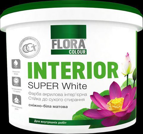 Фарба інтер'єрна акрилова FLORA Сolour Super White INTERIOR, біла 4.2кг 2662771388 фото