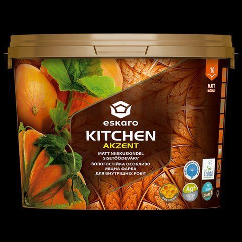 Краска влагостойкая для стен и потолка Eskaro Akzent Kitchen (под тонирование, прозрачная В3) 0.9л 1701338962 фото