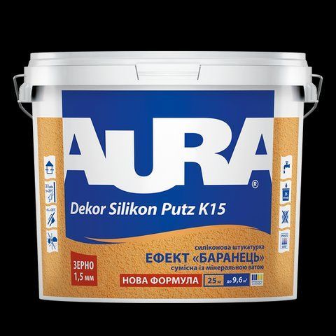 Штукатурка силиконовая Aura Dekor Silikon Putz K15 "барашек" 25кг 2569017888 фото