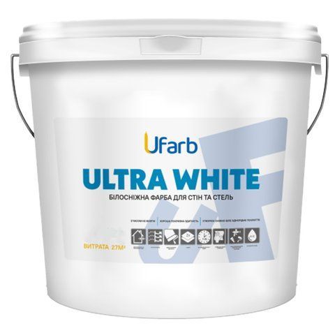 Фарба інтер'єрна білосніжна для стін та стель акрилова UFarb ULTRAWHITE, 14 кг 2679404237 фото