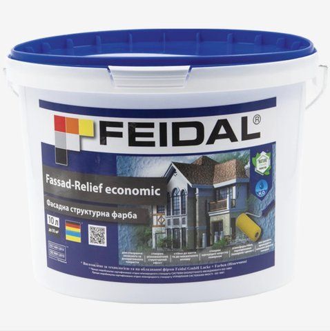 Краска фасадная структурная Feidal Fassad-Relief economic Белая 10л 1886454955 фото