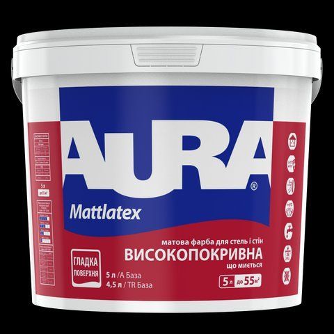 Краска акрилатная интерьерная AURA Mattlatex (белая B1) 5л 1423052984 фото