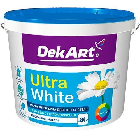 Фарба інтер'єрна для стін та стель білосніжна "Ultra White" DekArt білий (база А) 1.2 кг 2792906756 фото