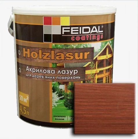 Лазурь акриловая Feidal Holzlasur Красное дерево 4.5л 1886455886 фото