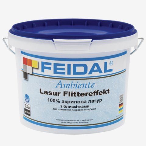 Лазур акрилова з блискітками для оздоблення поверхонь Feidal Lasur Flittereffekt 2.5л 2034870090 фото
