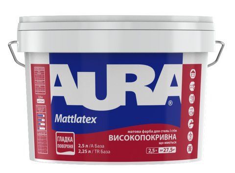 Краска акрилатная интерьерная AURA Mattlatex (под тонировку, прозрачная B3) 2.25л 1423069930 фото