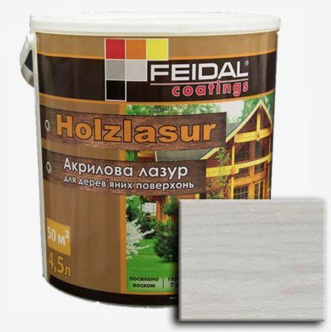 Лазурь акриловая Feidal Holzlasur Белая 4.5л 1886455898 фото