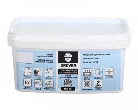 Мастика гидроизоляционная GROVER MW 301 4кг 1422297420 фото