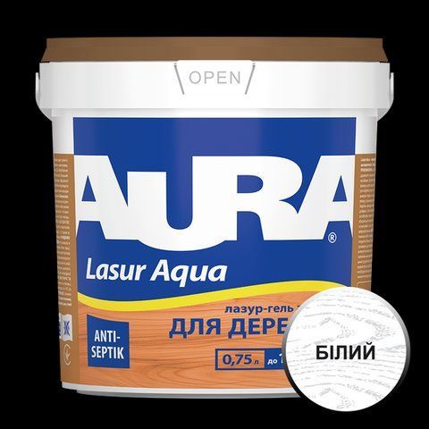 Лазур - лак акриловий Aura Lasur Aqua для деревини білий 0.75л 2571571188 фото