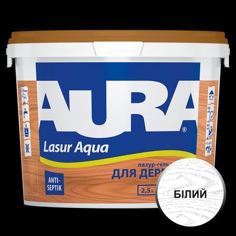 Лазур - лак акриловий Aura Lasur Aqua для деревини білий 2.5л 2571574275 фото